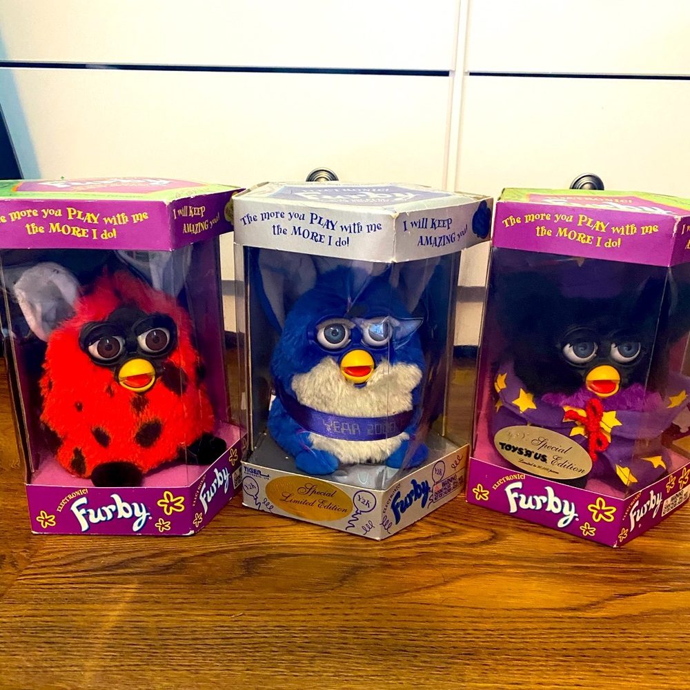 3 Vintage Furby Toys in Original Packaging